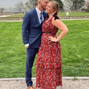 Lulu’s Such Sophistication Rust Red Floral spring Pleated Maxi Dress